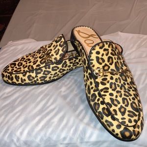 Sam Edelman Linnie Leopard Real Cow Hair Slip On Mules Size 8
